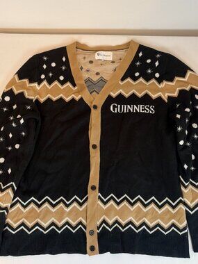 Guinness Christmas Cardigan Sweater Men's L Black